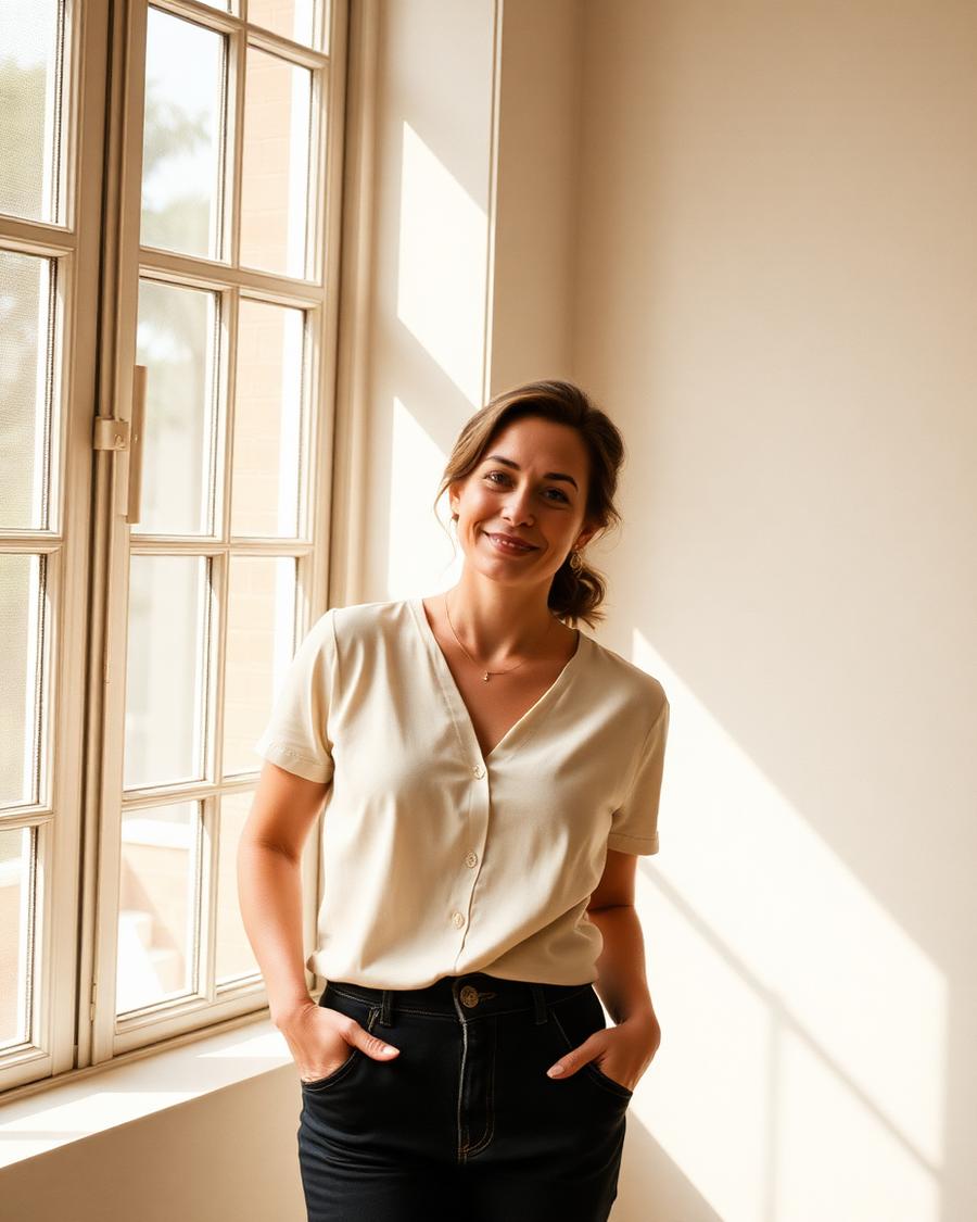 Personal branding portrait by a studio window